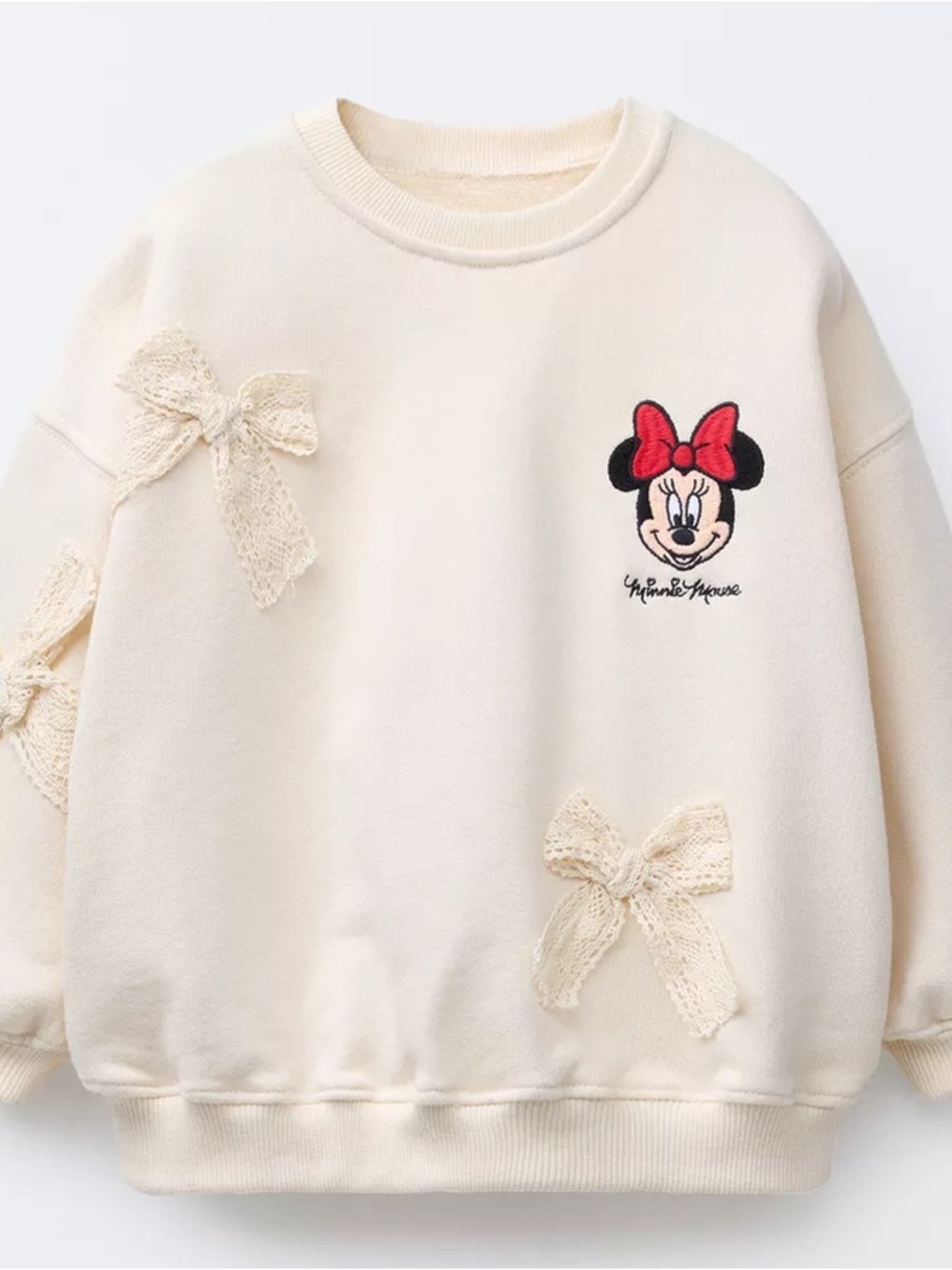ZARA DISNEY Cream Minnie Mouse Bow Sweatshirt❤️😎